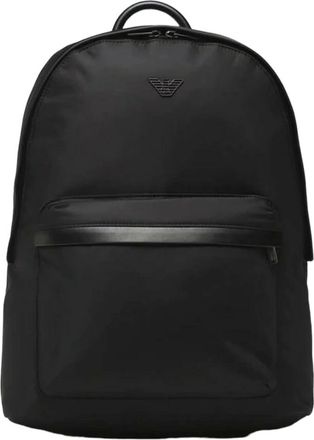 Emporio Armani Eco-leren rugzak met technische stof - Heren - Rugzakken - Zwart - ONE Size - Leer - Tassen