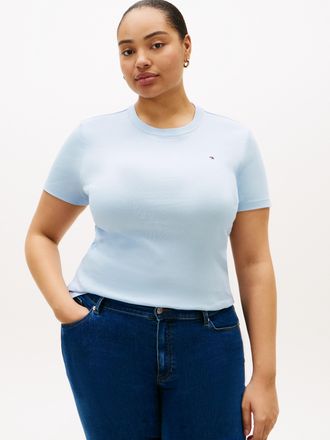 Tommy Hilfiger T-Shirt TOMMY HILFIGER CURVE CRV SLIM CODY C-NK SS, Damen, Gr. 48, breezy blau, Single Jersey, Obermaterial: 100% Baumwolle, unifarben, regular fit no