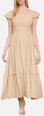 Blu Pepper Smocked Bodice Tiered Maxi Dress in Khaki at Nordstrom, Size Medium