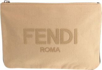 Fendi Beige Canvas Clutch Bag Pouch (Pre-Owned)