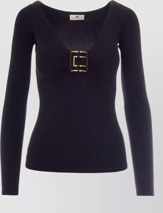 Elisabetta Franchi viscose slim-fit long-sleeve gathered v-neck top