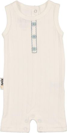 Maniere Kids Textured Striped Cotton Blend Romper in Ivory/Blue at Nordstrom, Size 12M