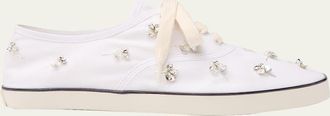 Miu Miu Embellished Canvas Low-Top Sneakers