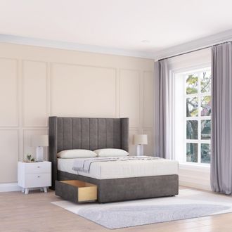 Sloomy Falcon Naples Wingback Bed Set, 2 Drawers & 54 Floor Standing Headboard in Dark Grey | Size: King