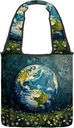 Generic Flowers Earth Reversible Canvas Shoulder Tote - Double-Sided Print, 12oz Cotton, 27cm Drop, Fold-Flat Bag for Travel, Shopping, Street Outings