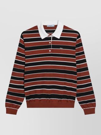 Prada knit polo collar striped sweater ribbed trim