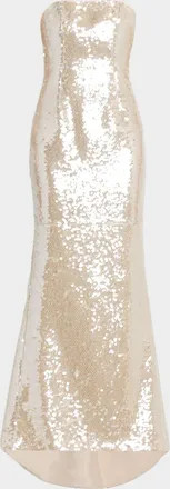 LaQuan Smith Strapless Lace-Up Sequined Trumpet Gown
