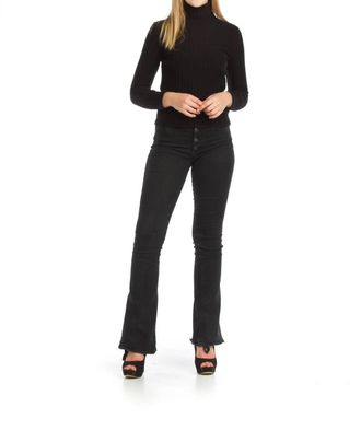 Papillon Ribbed Turtle Neck Top In Black