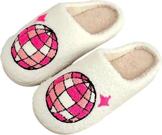 Generic Womens Slippers Fuzzy Indoor Outdoor Comfortable Soft Sole Home Shoes With Floral Design For Her And Couples Quiet Warm Footwear Ladies Slippers(White