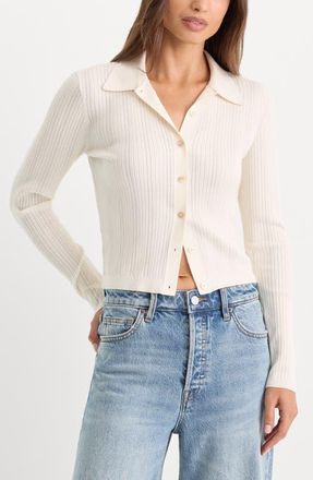 Good American The Ladder Rib Cardigan in Chalk at Nordstrom, Size X-Small
