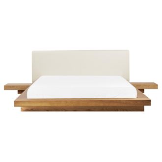 Beliani Beliani - Cama De Agua Moderna Con Colch&oacute;n Mesitas De Noche Cabecero De Piel Sint&eacute;tica Mdf Madera De Fresno Natural 160 X 200 Cm Zen
