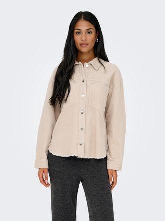 Only Hemdbluse ONLY ONLMAIKO-BITTEN L/S CORD SHACKET CC PNT, Damen, Gr. XL, pumice stone, Cord, Obermaterial: 100% Baumwolle, unifarben, loose fit normal, 