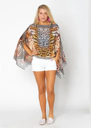 Ranee&rsquo;s Gold Tiger Scarf Top In Brown