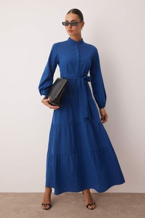 Trendyol Modest Dames Donkerblauw Effen Maxi Lang Casual A-lijn Modest Jurken