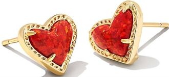 Kendra Scott Womens Ari Heart Stud Earring In Red Kyocera Opal