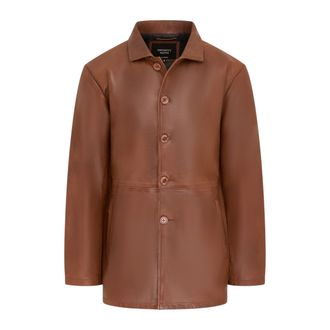 Infinity Leather Herenbeige leren jas met lange kraag - Berry