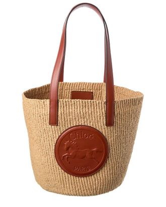 Chlo&eacute; Large Horse Medal Paper & Leather Basket Bag