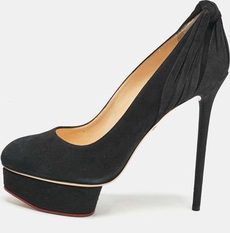 Charlotte Olympia Black Suede Dolly Platform Pumps
