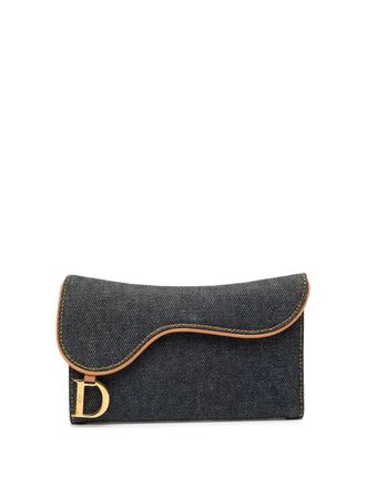 Dior 2001 Denim Saddle Trifold Continental Wallet long wallets - women - Denim/Calf Leather - One Size - Blue