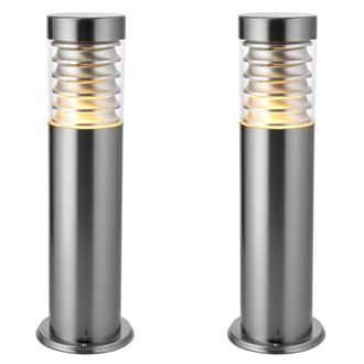 Loops 2 PACK Outdoor IP44 Bollard Light Marine Grade Steel Lamp Post Garden Patio in Metallics