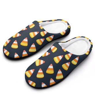 Generic Candy Corn Pattern Mens House Slippers Memory Foam Washable Cotton Slip on Home Shoes