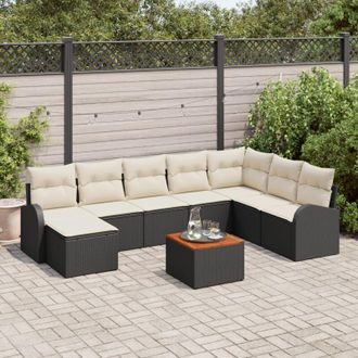 vidaXL Conjunto De Sof&aacute; De Jard&iacute;n 9 Pcs Negro, Blanco Vidaxl