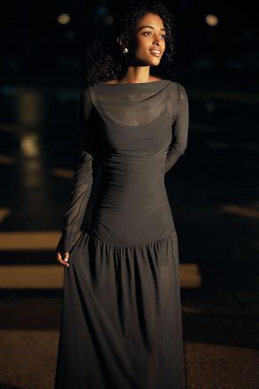 Bec&bridge Blaine Long-Sleeve Sheer Drop-Waist Stretch Mesh Maxi Dress