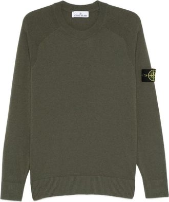 Stone Island Groene Wol Raglan Trui - Heren - Ronde hals truien - Groen - 2XL - Wol - Truien & Vesten