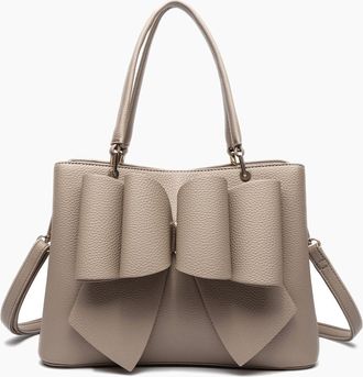 Like Dreams Womens Jenna Bow Vegan Satchel Crossbody Bag In Taupe