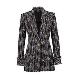 Balmain Blazers, female, Black, 2XS, Luxury Tweed Jacket with Gold Buttons