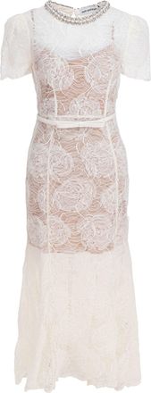 Self Portrait Lace And Tulle Midi Dress Abiti Beige-Donna