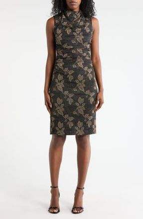 Vince Camuto Metallic Leaf Print Bodycon Dress in Black Gold at Nordstrom Rack, Size 10