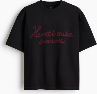 H&M T-Shirt mit Thermoprint in Oversized Fit - Schwarz
