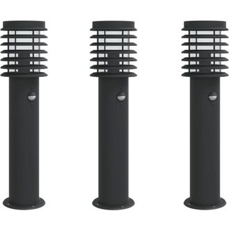 vidaXL L&aacute;mparas De Suelo Exterior Con Sensor 3 Uds Acero Negro 60 Cm Vidaxl