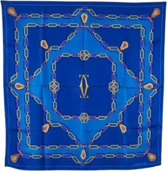 Cartier Pre-owned Scarves, female, Blue, Size: ONE SIZE Pre-owned Vintage Silk Scarf