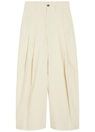 Brunello Cucinelli Pleated Wide-leg Cotton-blend Trousers - White - 42 (UK10 / S)