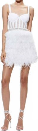 Alice & Olivia Feathered Mini Dress In Off White/almond