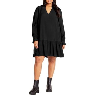 City Chic Laylo Ruffle Hem Long Sleeve Dress in Black at Nordstrom Rack, Size Xs/14W