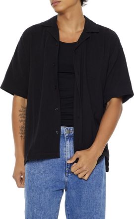 Forever 21 Mens Textured Drop-Sleeve Shirt, Black, XL