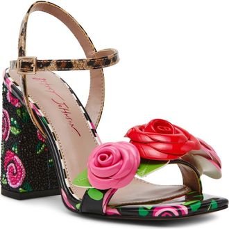 Betsey Johnson Krystle Ankle Strap Sandal in Black/Rose at Nordstrom, Size 9.5