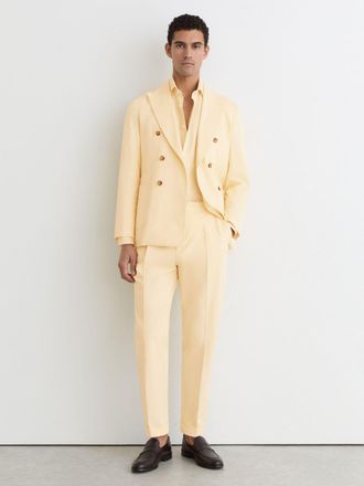 Reiss Buttermilk Yellow Cotton Classic-fit Cuffed Suit Trousers, 32