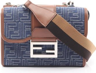 Fendi Brown Navy Canvas Leather Shoulder Bag (Pre-Owned)