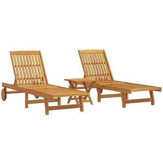 vidaXL Sun Loungers 2 pcs with Table Solid Wood Acacia vidaXL