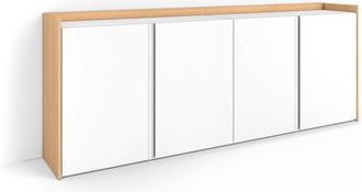 Skraut Home Skraut Home - Aparador Para Sal&oacute;n, Gran Capacidad De Almacenaje, 207x35x80cm, 4 Puertas, Armario, Zapatero, Estilo Moderno, Blanco Y Roble Soft