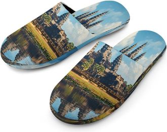 Generic Angkor Wat Temple Mens Cotton Slippers Memory Foam Comfort House Shoes Winter Indoor Slipper for Hotel Casa Spa