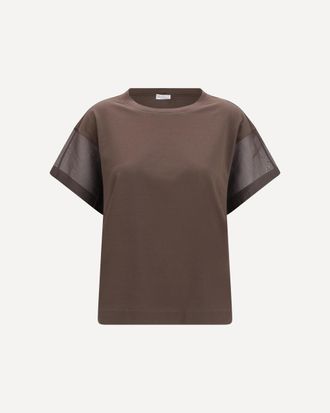 Brunello Cucinelli Cotton T-shirt with sheer sleeves and side panels Female XS