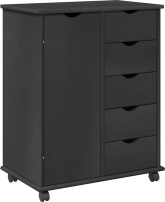 vidaXL Gabinete Rodante 63,5 X 39 X 79 Cm Madera De Pino Macizo Gris Vidaxl