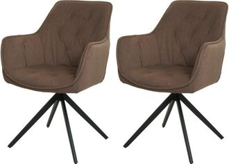 Hhg Hhg - Nunca Usado] Juego De 2 Sillas De Comedor 503, Silla De Cocina Silla Tapizada Con Reposabrazos, Giratoria, Metal Tela/textil, Marr&oacute;n