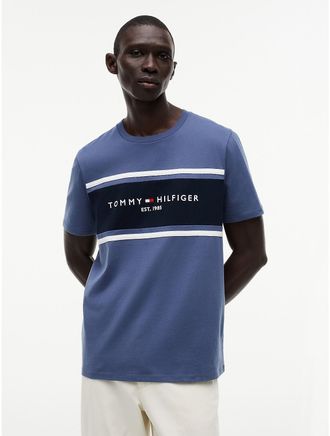 Tommy Hilfiger Mens Hilfiger Block Stripe Logo T-Shirt - Blue - XXXL