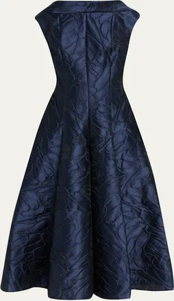 Talbot Runhof Cap-Sleeve Abstract-Jacquard Midi Dress
